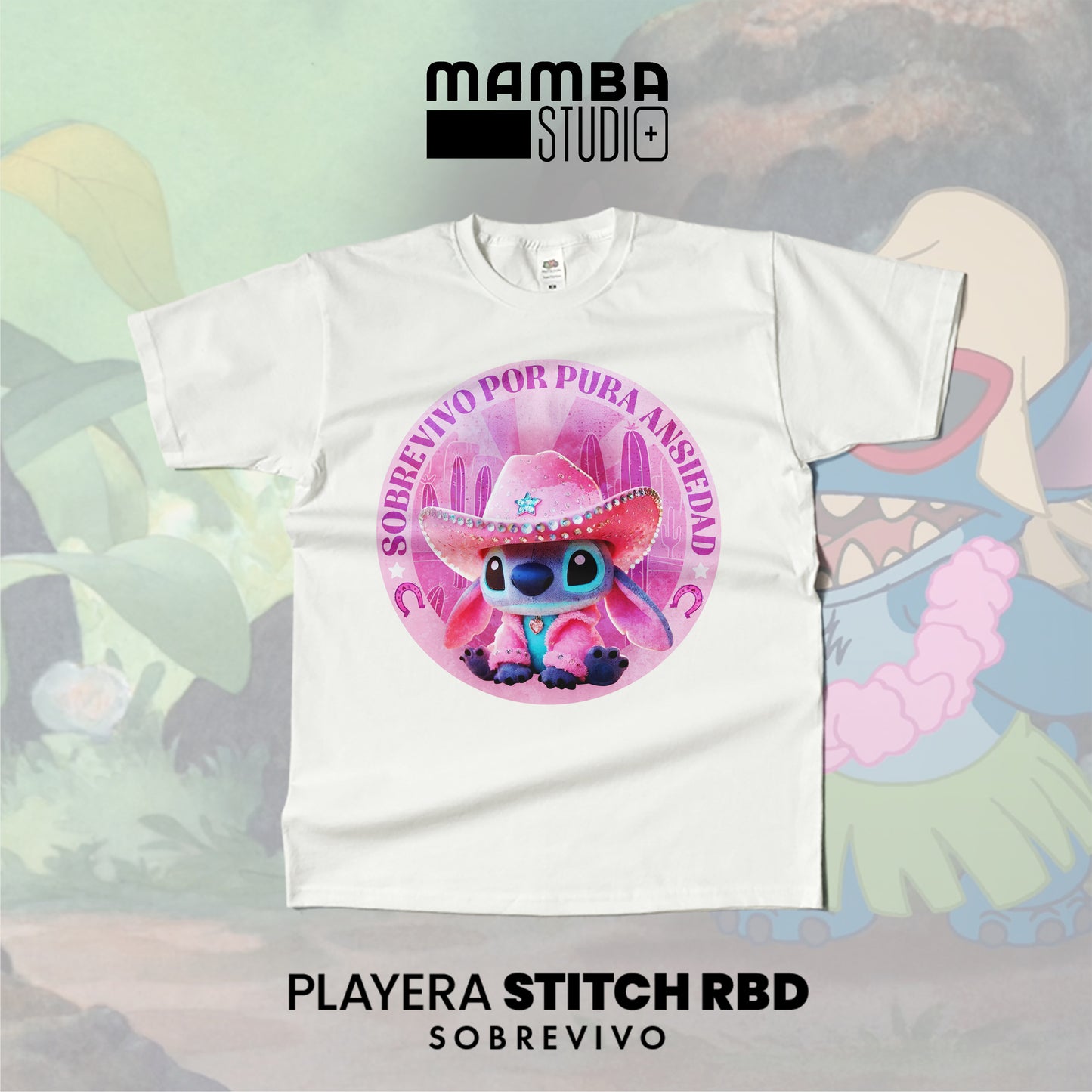 Playera Stitch RBD "SOBREVIVO POR PURA ANSIEDAD"