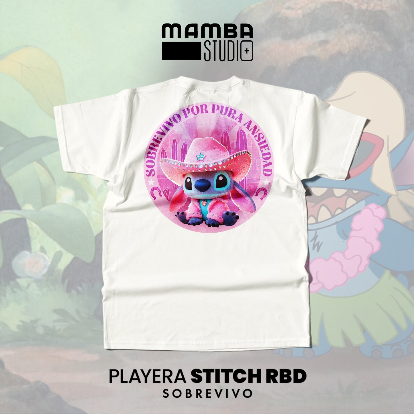 Playera Stitch RBD "SOBREVIVO POR PURA ANSIEDAD"