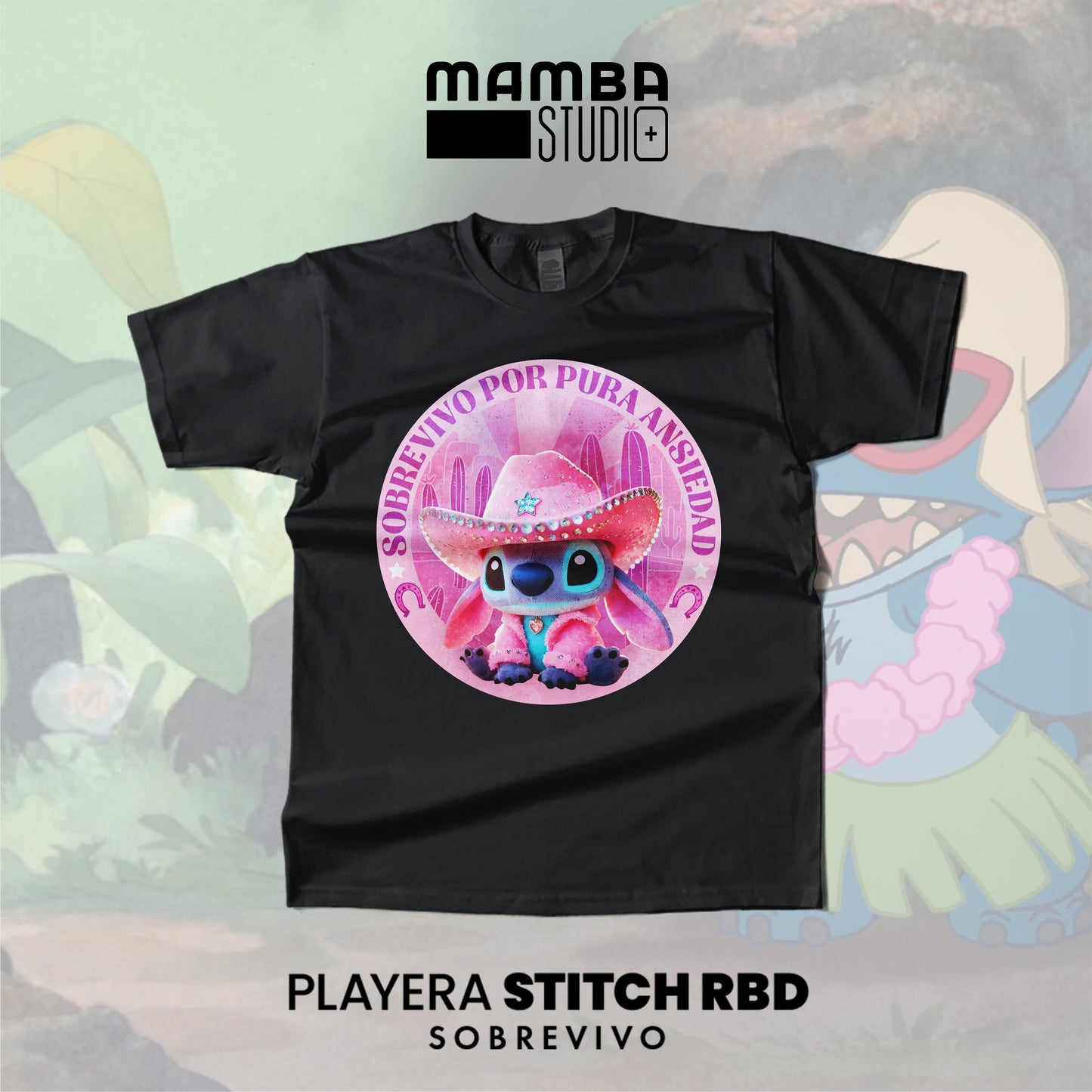 Playera Stitch RBD "SOBREVIVO POR PURA ANSIEDAD"