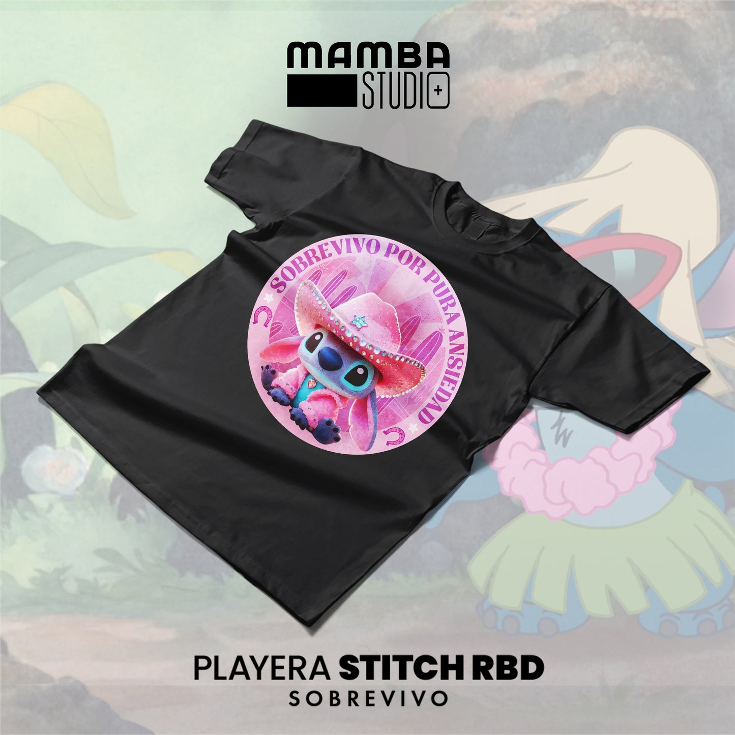 Playera Stitch RBD "SOBREVIVO POR PURA ANSIEDAD"