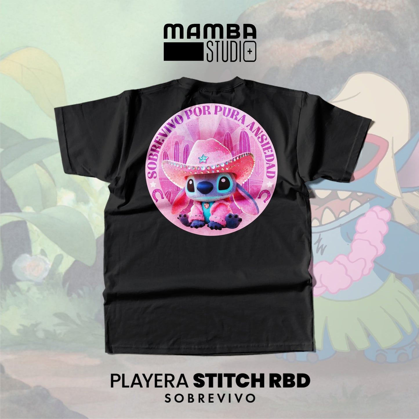 Playera Stitch RBD "SOBREVIVO POR PURA ANSIEDAD"