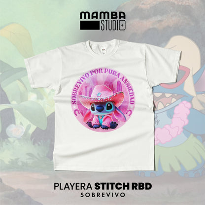 Playera Stitch RBD "SOBREVIVO POR PURA ANSIEDAD"