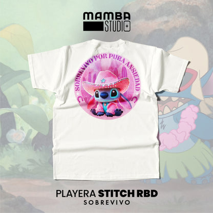 Playera Stitch RBD "SOBREVIVO POR PURA ANSIEDAD"