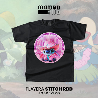 Playera Stitch RBD "SOBREVIVO POR PURA ANSIEDAD"