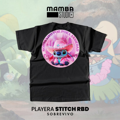 Playera Stitch RBD "SOBREVIVO POR PURA ANSIEDAD"